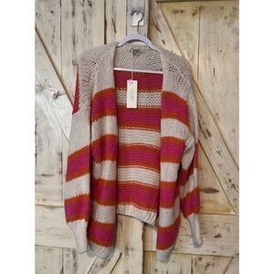 Astrid Cardigan Open Front Crochet Granny Oversized XS Orange Pink Multi Striped
